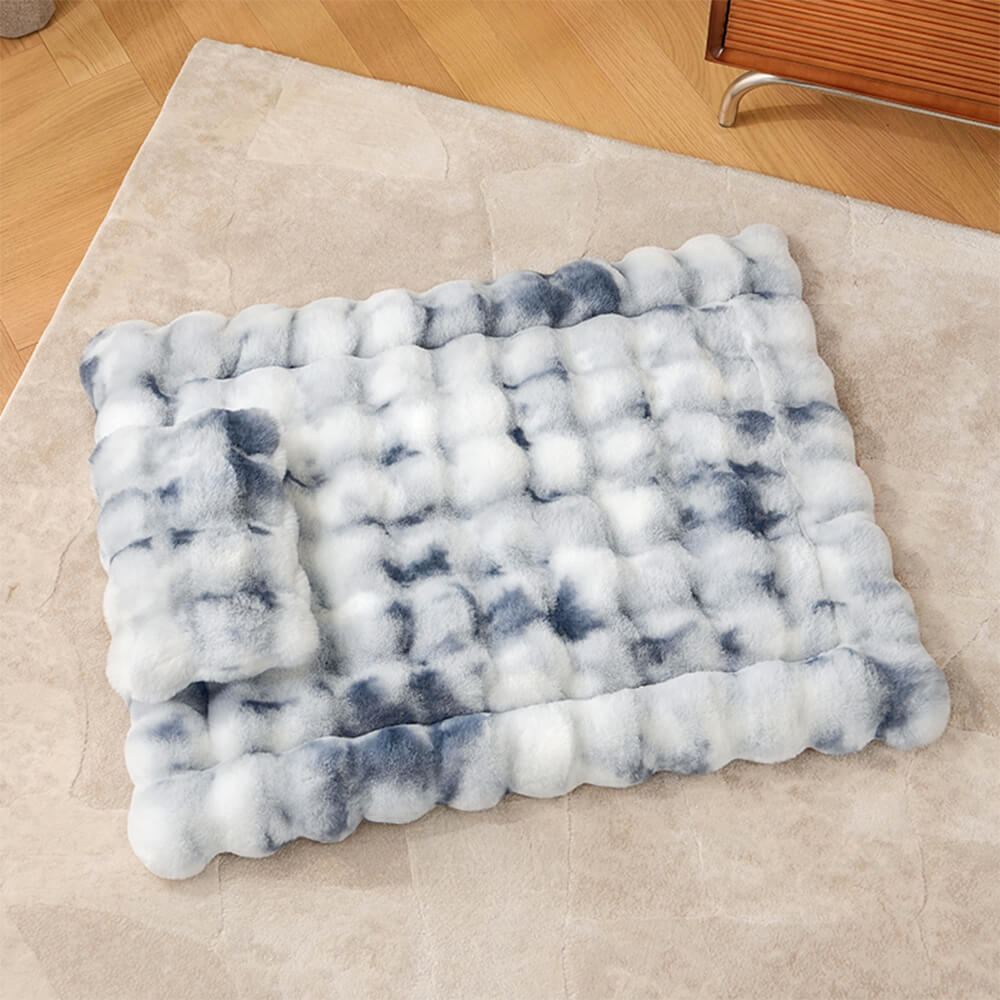 Wave Pattern Ultra Soft Faux Rabbit Fur Dog & Cat Mat With Pet Pillow