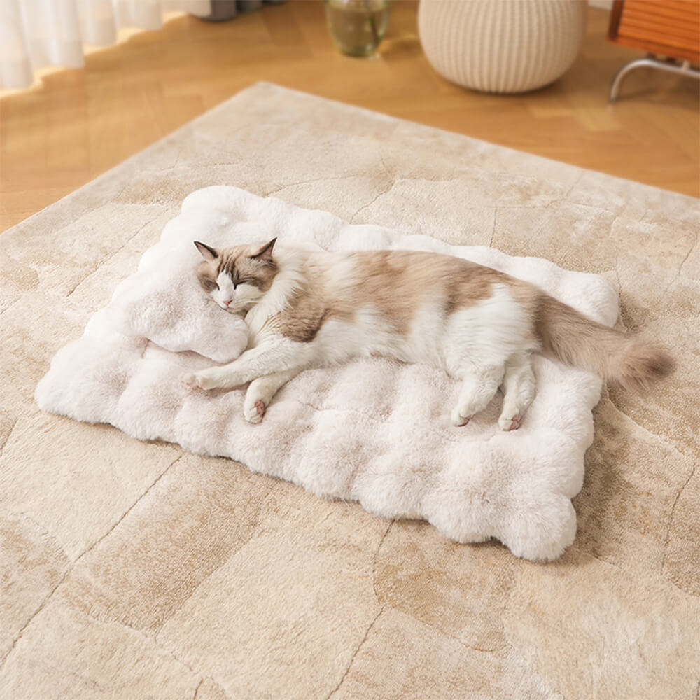 Wave Pattern Ultra Soft Faux Rabbit Fur Dog & Cat Mat With Pet Pillow