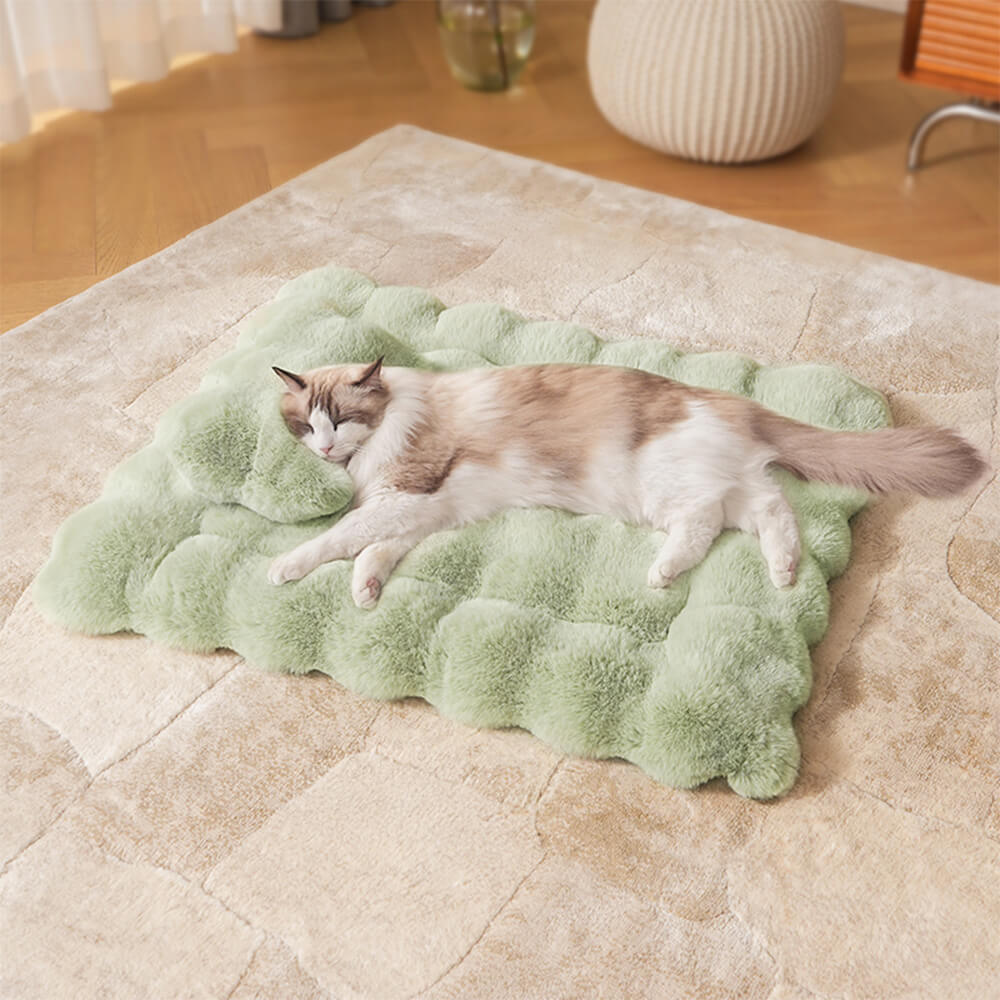 Wave Pattern Ultra Soft Faux Rabbit Fur Dog & Cat Mat With Pet Pillow