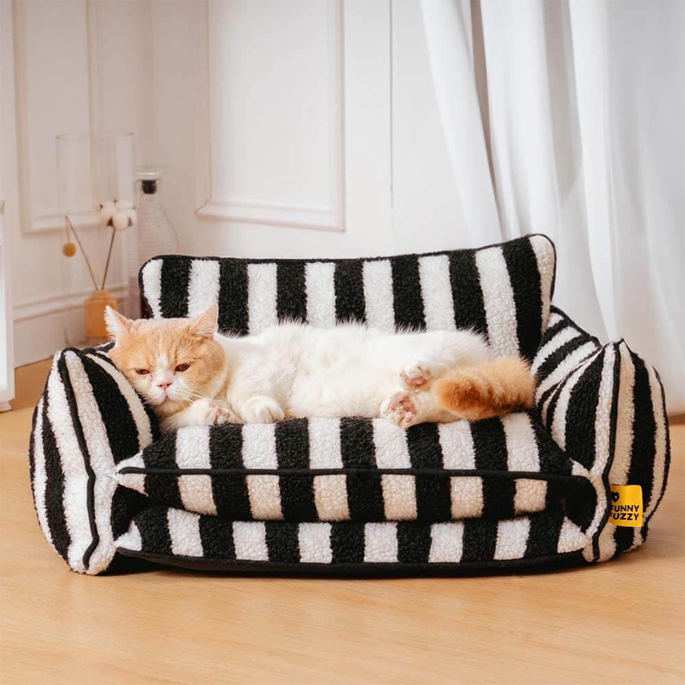 Trendy Striped Faux Lambswool Double Layer Cat Couch Sofa Bed