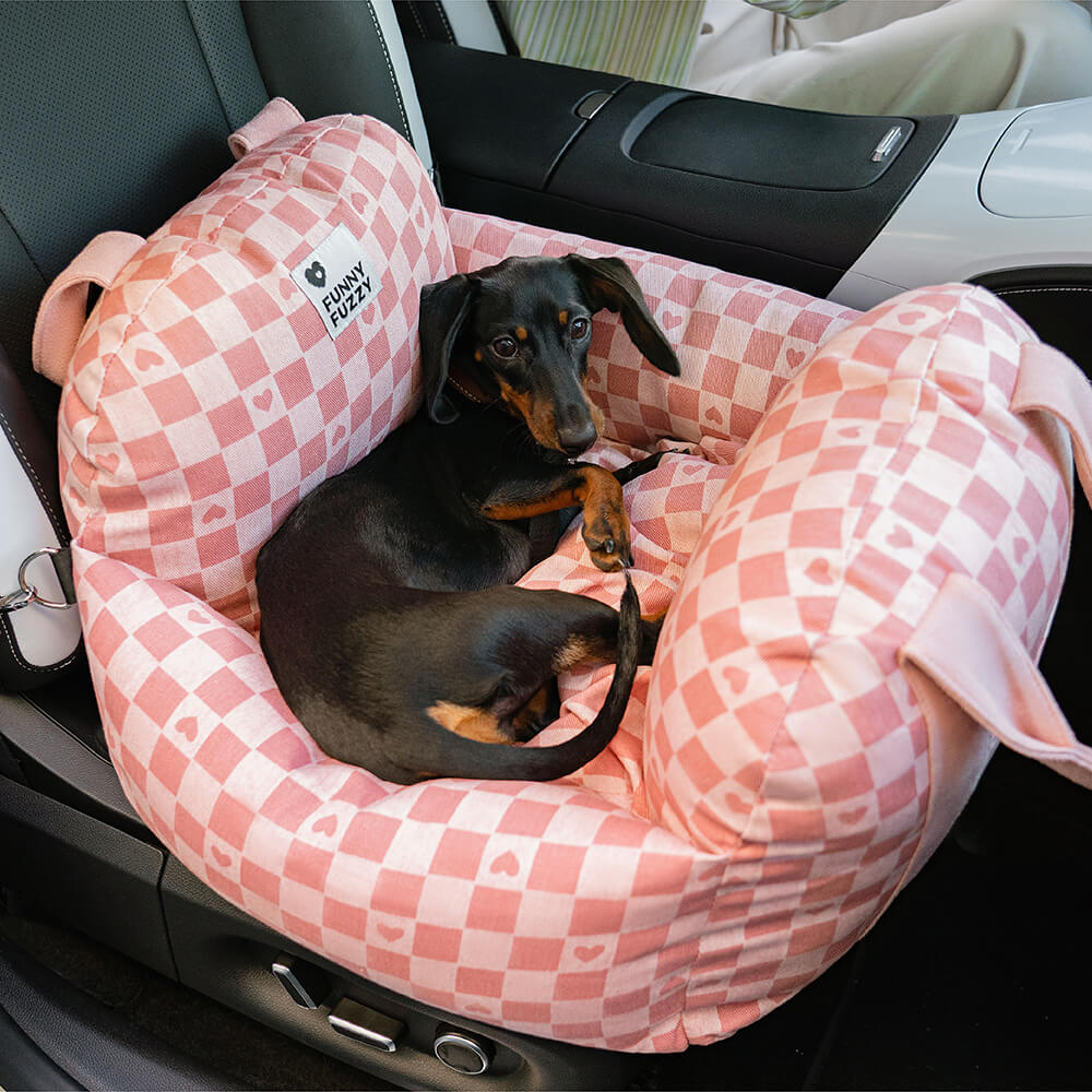 Cama para asiento de coche para perro con diseño de tablero de ajedrez y corazón vintage