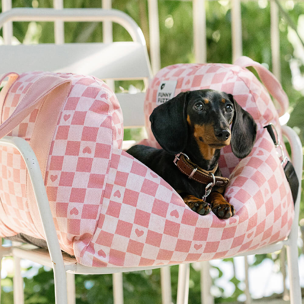 Cama para asiento de coche para perro con diseño de tablero de ajedrez y corazón vintage