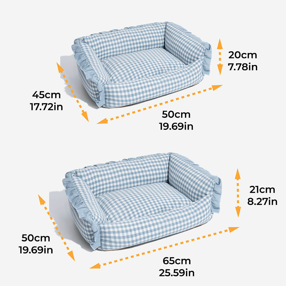 Modisches, abnehmbares, warmes Hunde- und Katzenbett mit Rüschen und Karomuster