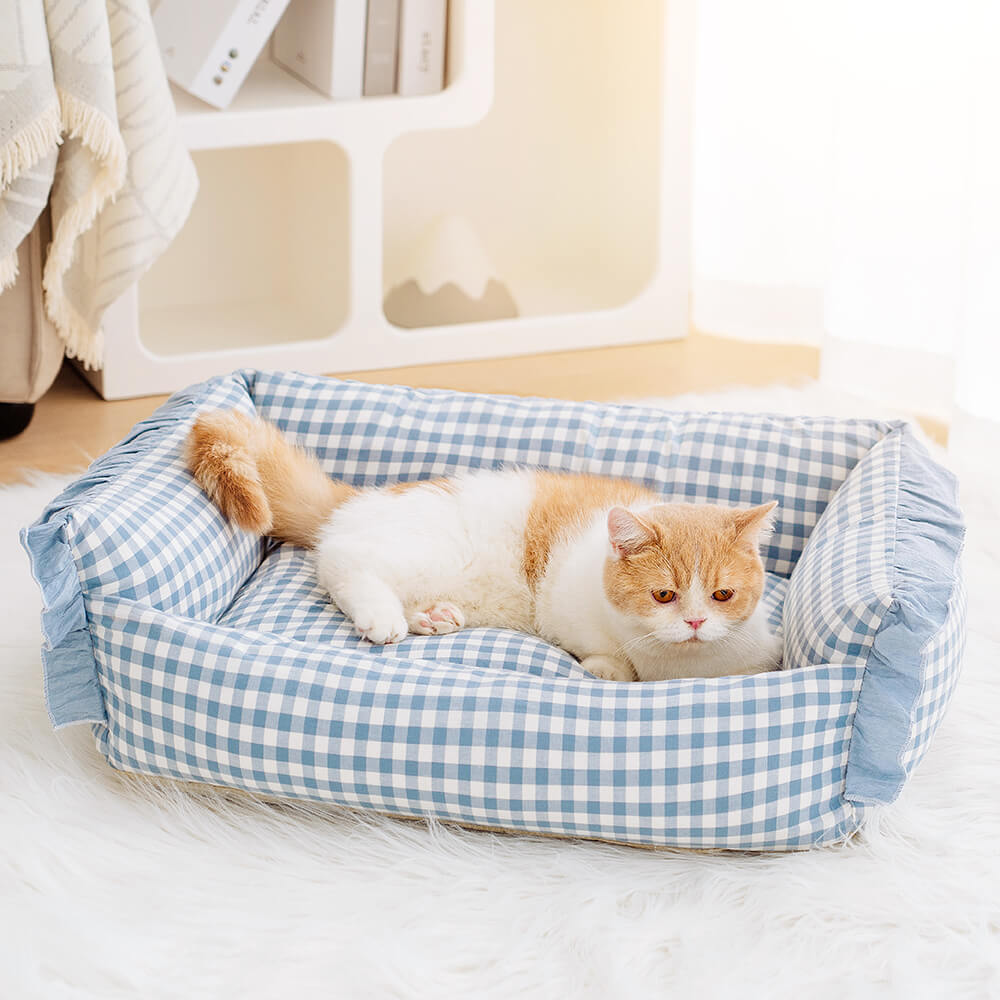 Cama cálida desmontable para perros y gatos con volantes a la moda