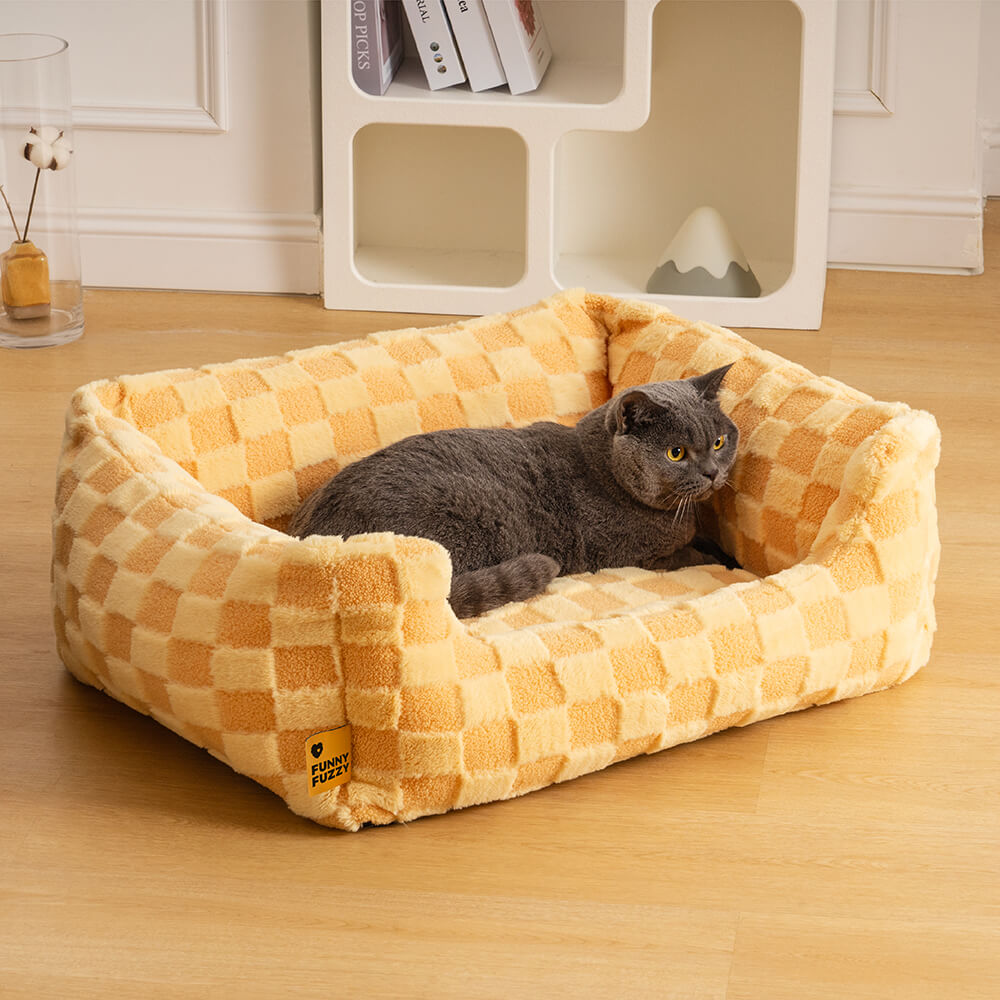 Fluffy Tufted Comfty Square Checkered Dog & Cat Bed