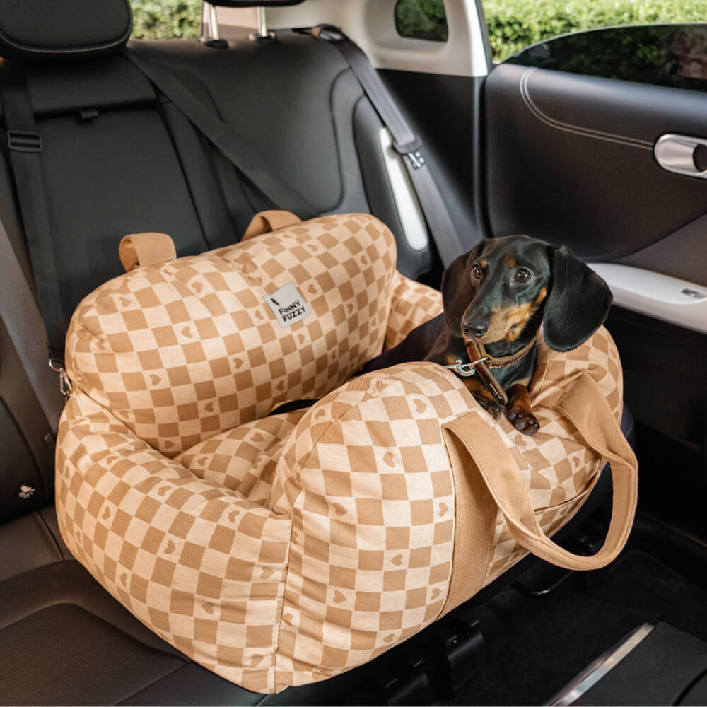 Cama para asiento de coche para perro con diseño de tablero de ajedrez y corazón vintage