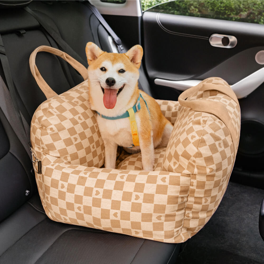 Cama para asiento de coche para perro con diseño de tablero de ajedrez y corazón vintage