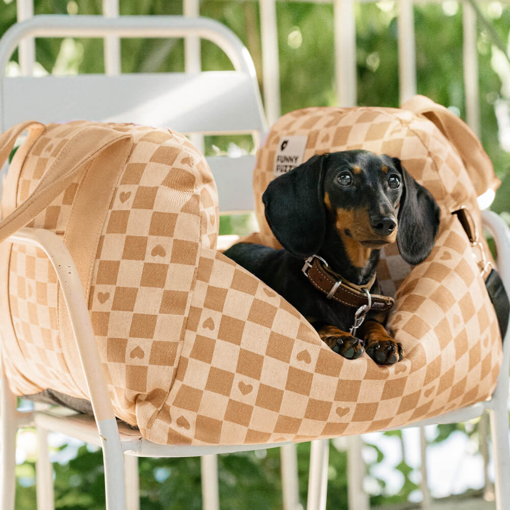 Cama para asiento de coche para perro con diseño de tablero de ajedrez y corazón vintage