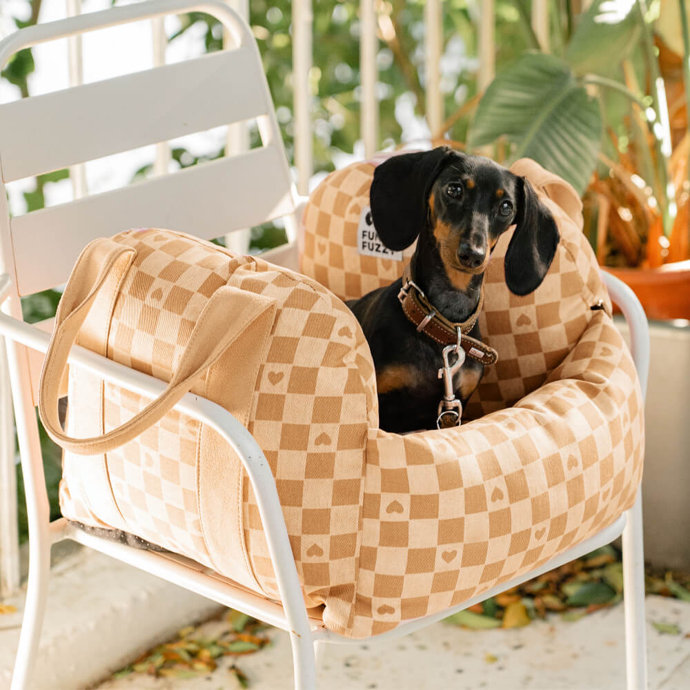 Vintage Heart Checkerboard Dog Car Seat Bed