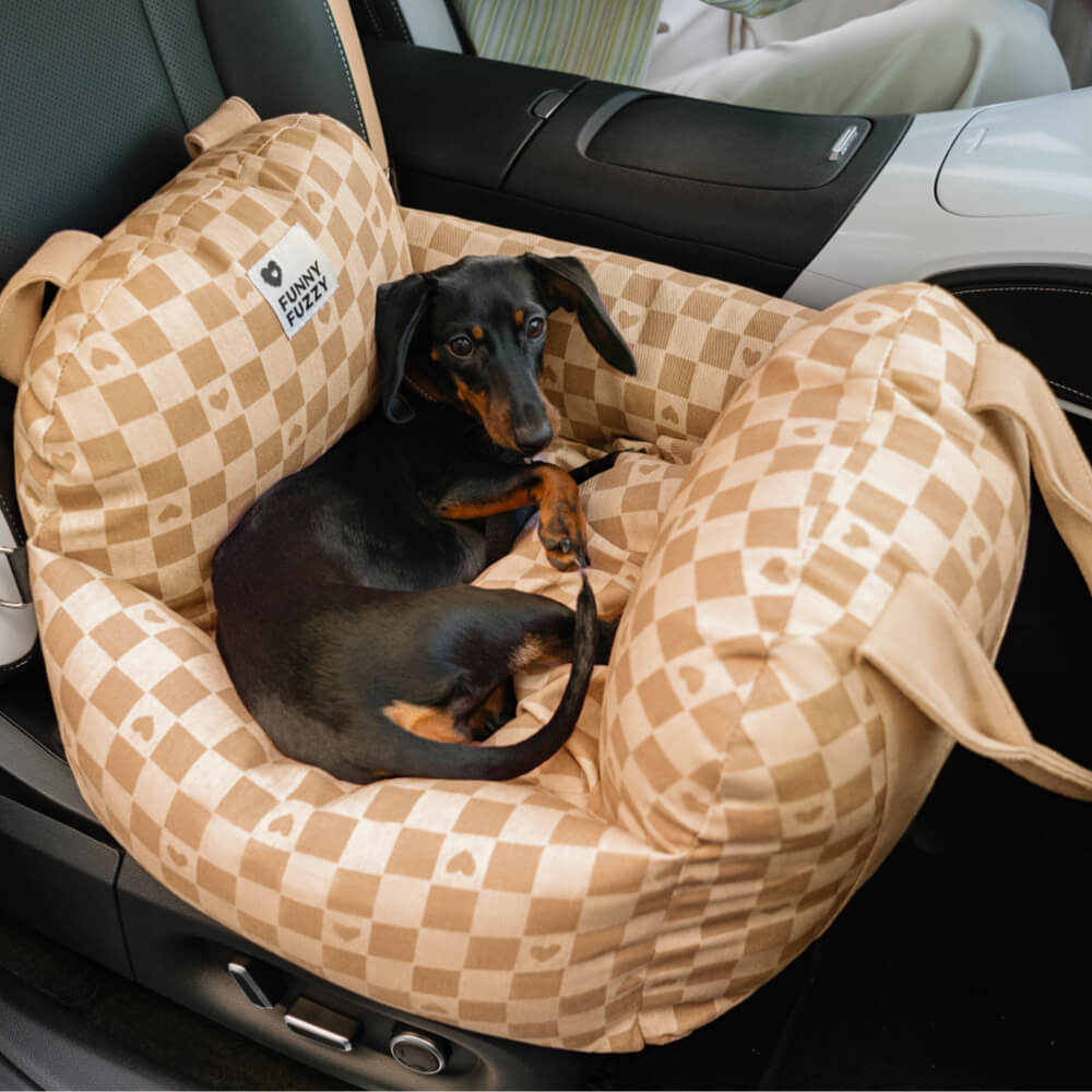 Cama para asiento de coche para perro con diseño de tablero de ajedrez y corazón vintage