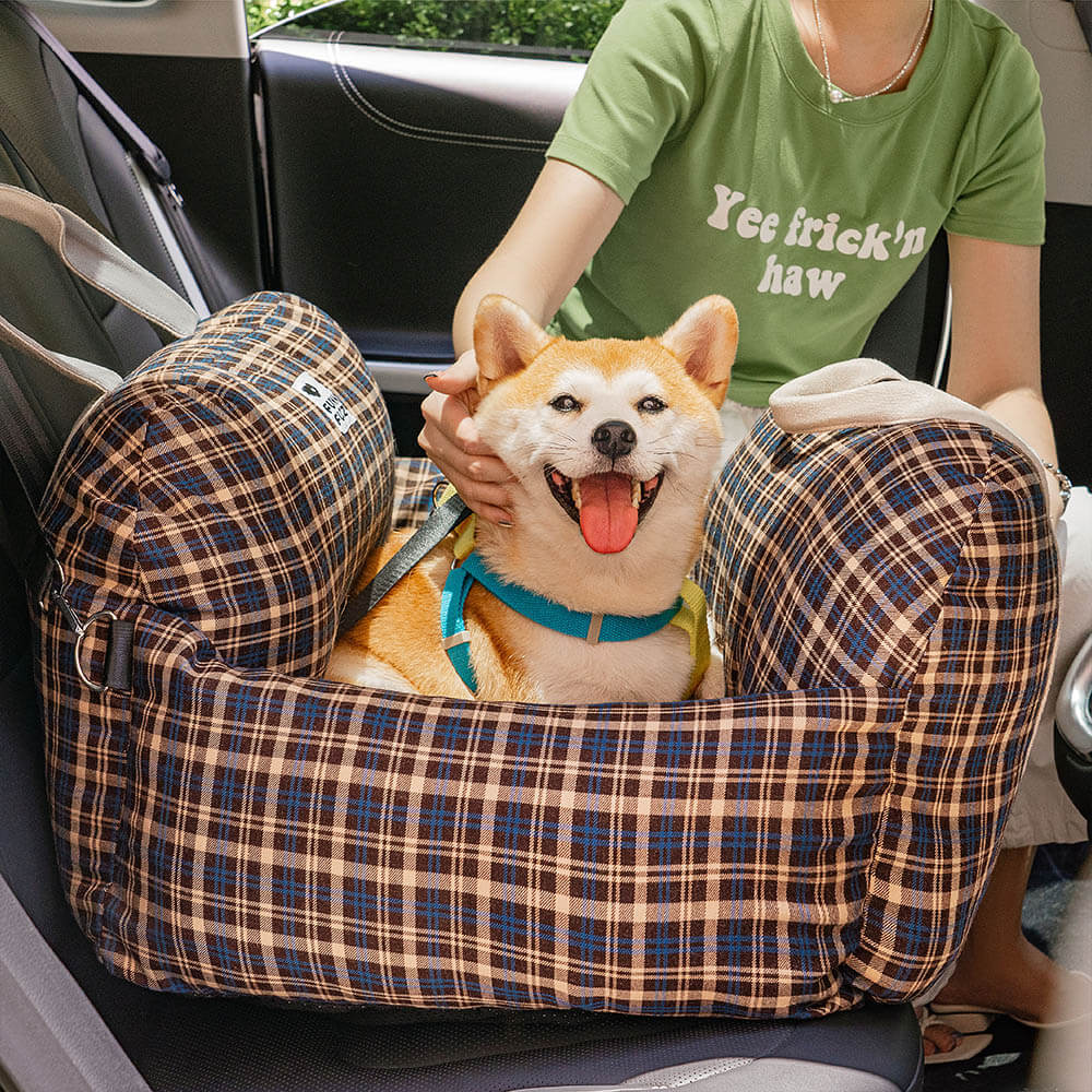 Lit de siège d'auto pour chien de sécurité de voyage à carreaux vintage