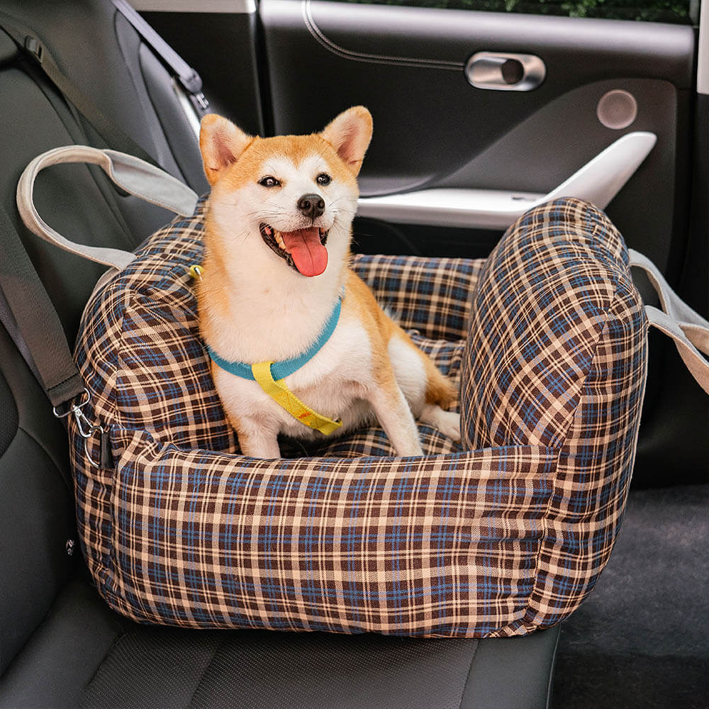 Vintage Plaid Travel Safety Dog Car Seat Beds