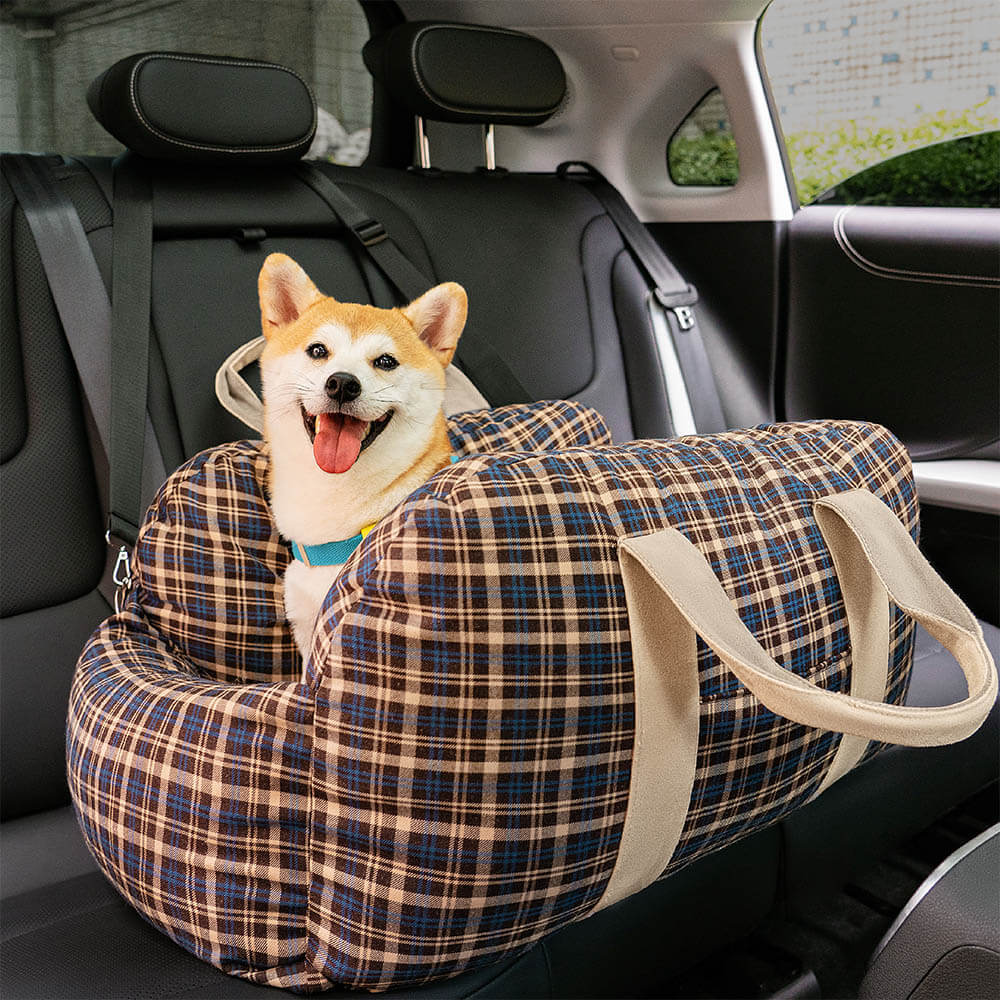 Lit de siège d'auto pour chien de sécurité de voyage à carreaux vintage