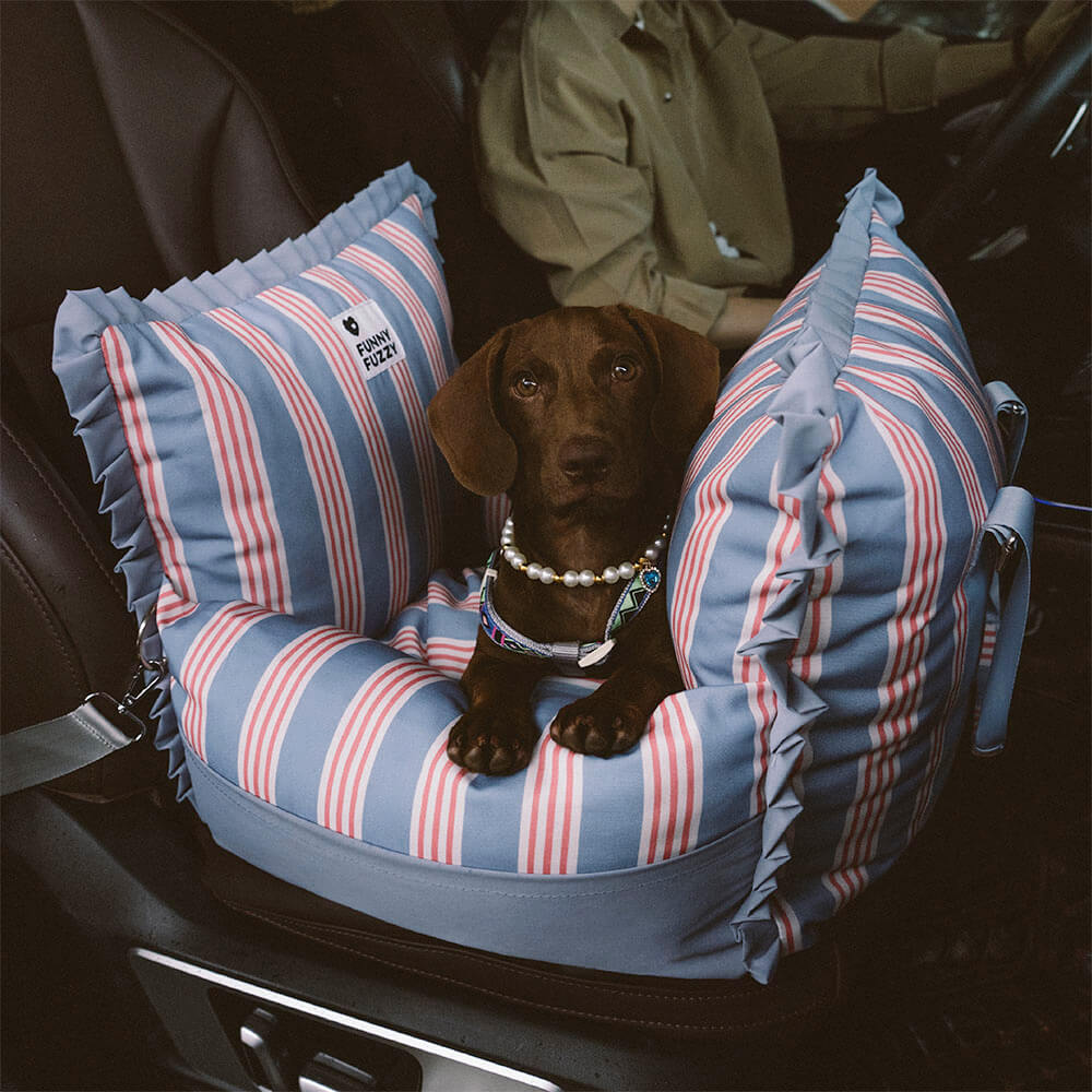 Rehausseur de siège de voiture imperméable pour chien, sécurité de voyage à rayures en dentelle