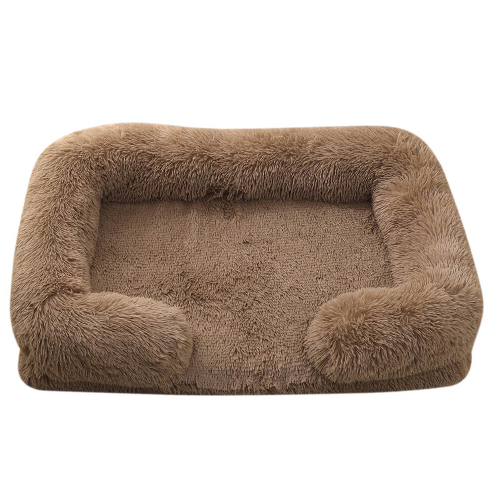 Long Plush - Square Surround Support Deep Sleep Dog Bed