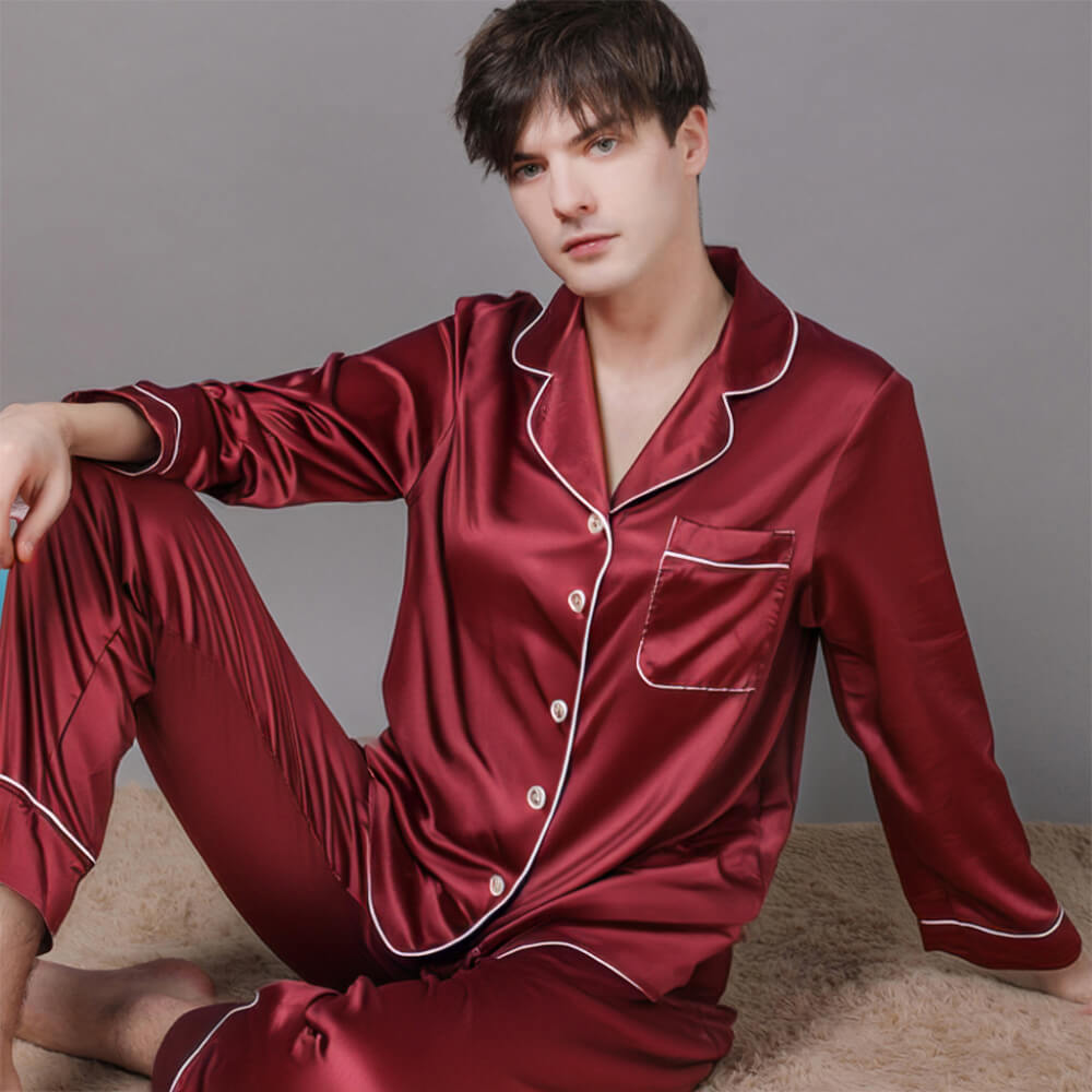 Luxurious Satin Long Sleeve Couples Pajama Set Comfortable Home Loungewear