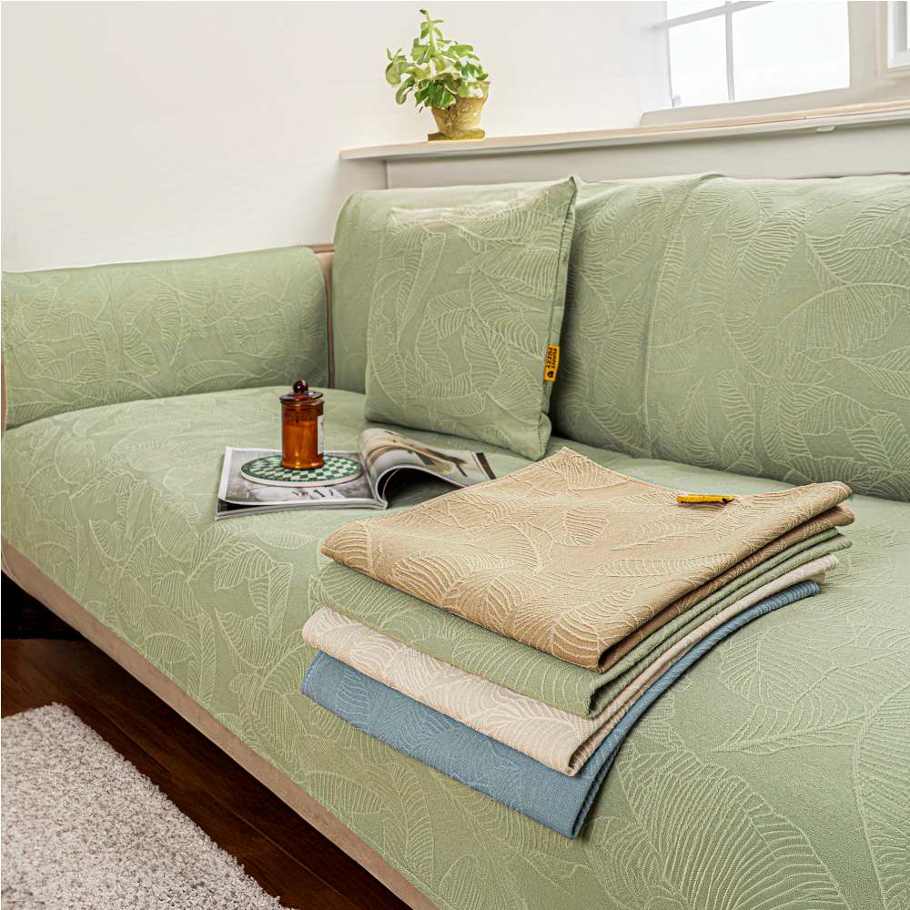 Luxury Solid Color Leaf Textured Jacquard Sofa Protector Couch Cover