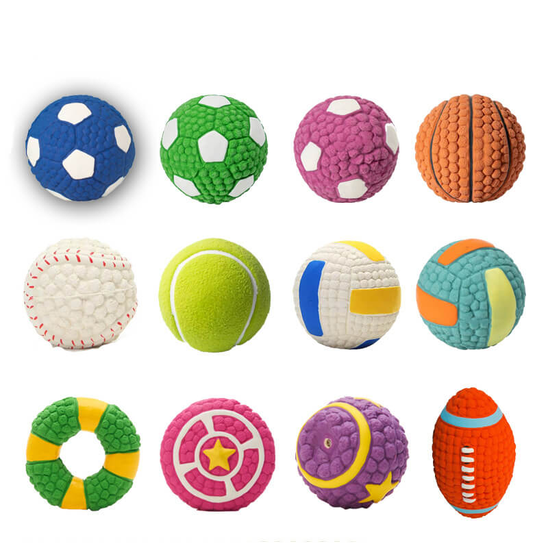 Juguete de pelota chirriante de látex para mascotas, juguete interactivo duradero para masticar perros