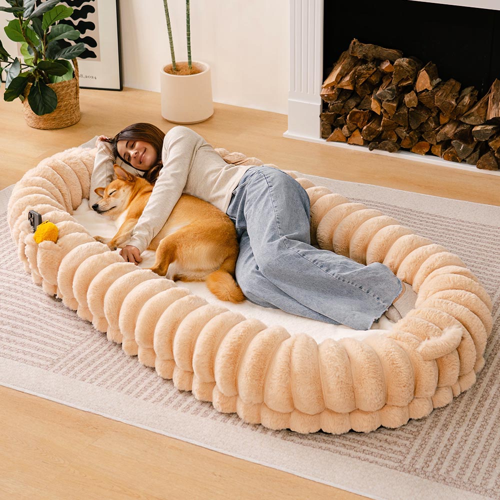 Plush Fluffy Large Orthopedic Human-Dog Bolster Bed