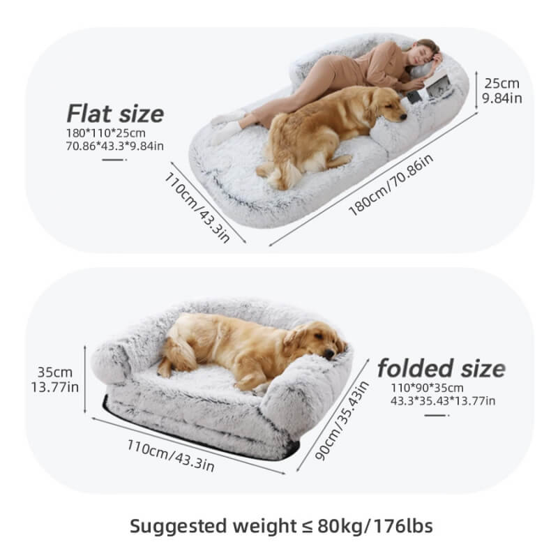 Plush Fluffy Large Orthopedic Human-Dog Bolster Bed