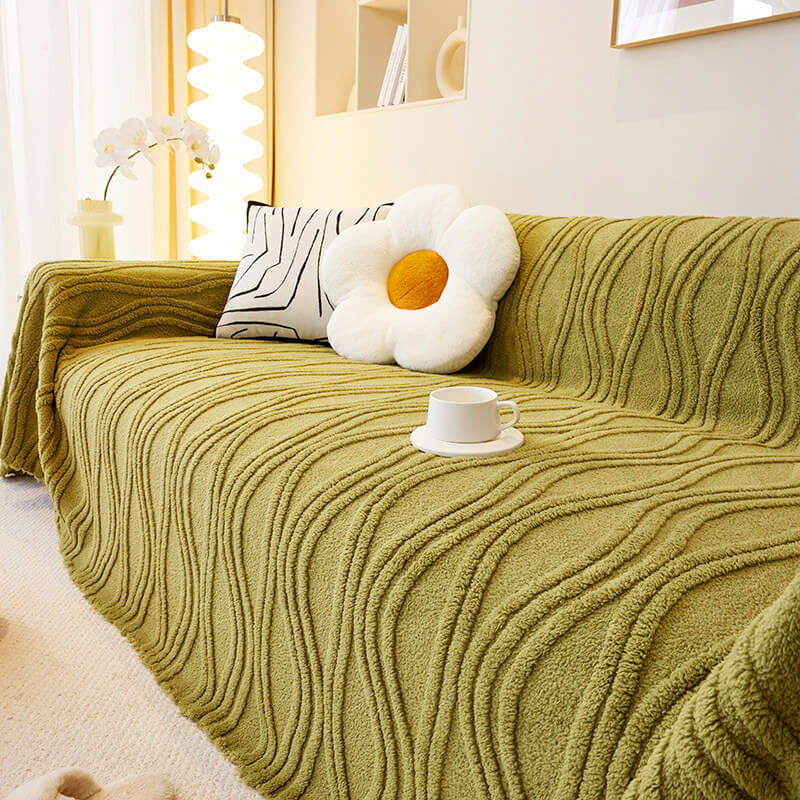 Plush Striped Sofa Protector Warm Full Coverage Couch Cover