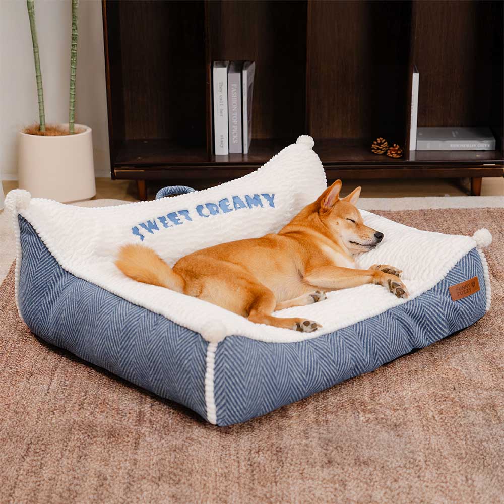 Plush Washable Bolster Dog Sofa Bed - Sweet Creamy