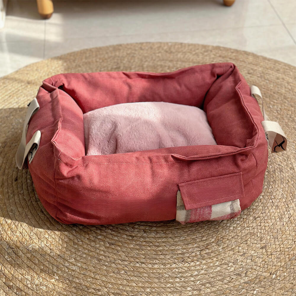 Cama portátil para mascotas con asa Cama para perros acogedora y lavable