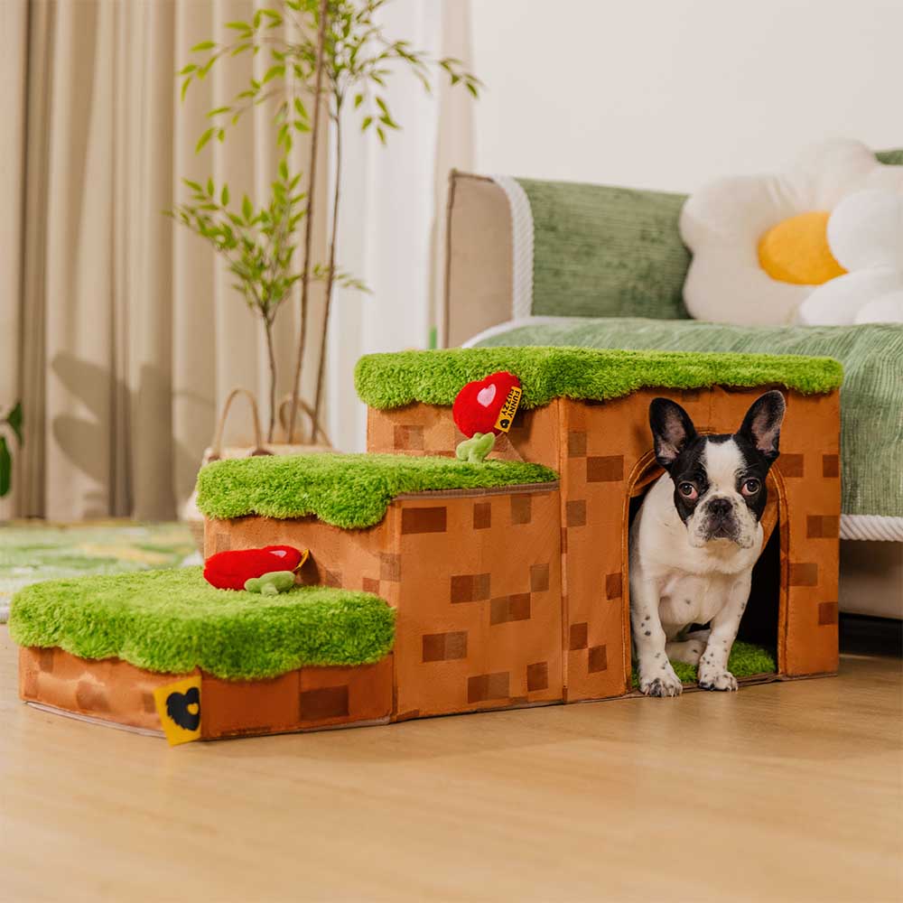 Retro Pixel Handcrafted Foldable Pet Stairs With Storage - Blocky PawGame