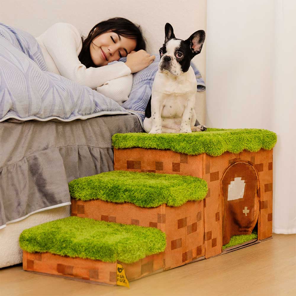 Retro Pixel Handcrafted Foldable Pet Stairs With Storage - Blocky PawGame