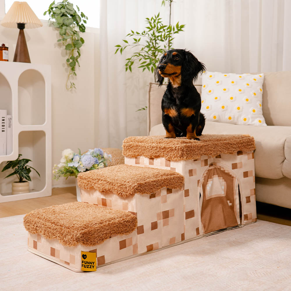 Retro Pixel Handcrafted Foldable Pet Stairs With Storage - Blocky PawGame