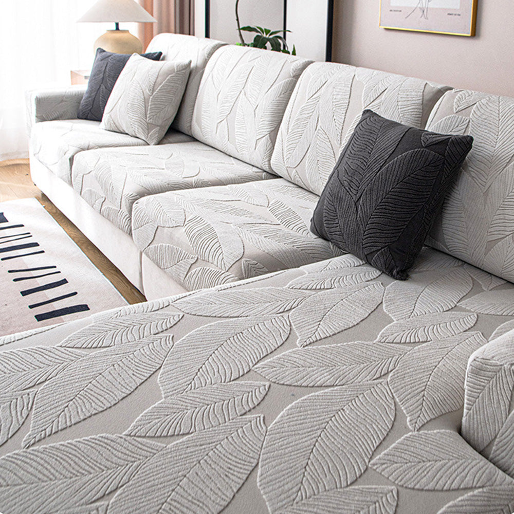 Moderner, wasserfester, kratzfester Stretch-Couchbezug aus Jacquard mit Blattmuster