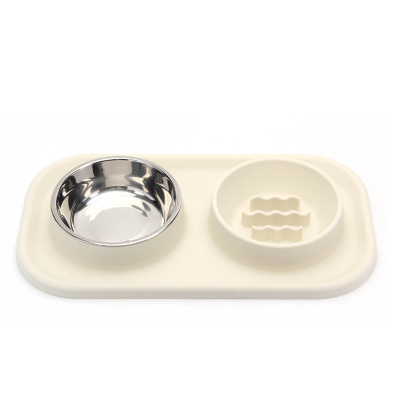 Bol double en silicone pour animaux de compagnie à alimentation lente