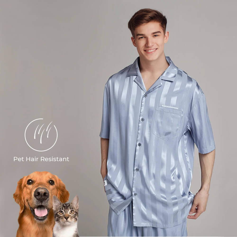 Conjuntos de pijama de manga corta con textura refrescante y sedosa para parejas - Resistente al pelo de mascotas