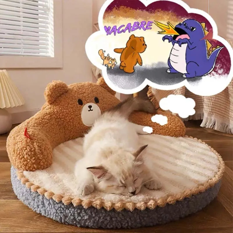 Lit câlin pour coussin pour animaux de compagnie, ours gardien endormi