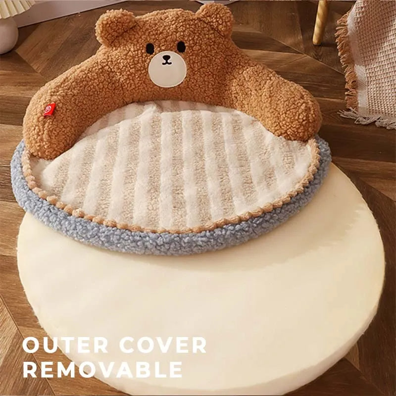 Lit câlin pour coussin pour animaux de compagnie, ours gardien endormi