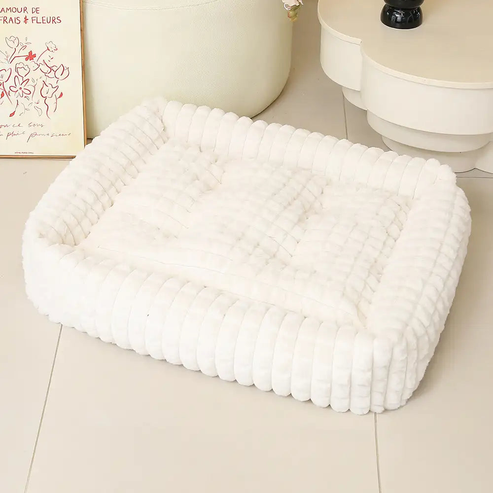 Square Striped Short Plush Fluffy Dog Bed for Small to Large Dogs’ Deep Rest