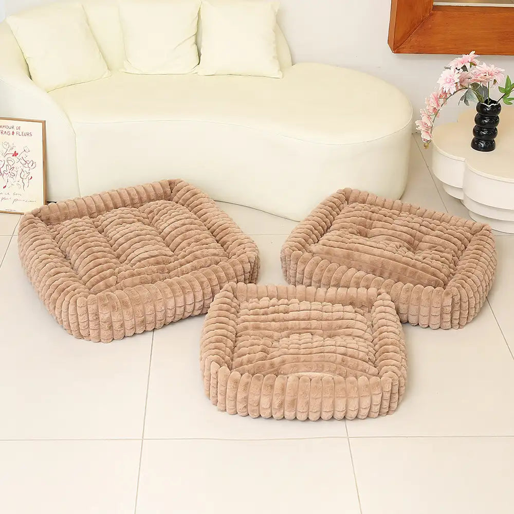 Square Striped Short Plush Fluffy Dog Bed for Small to Large Dogs’ Deep Rest