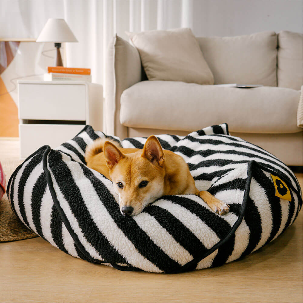 Trendy Striped Pattern Polygonal  Calming Bean Bag Dog Bed