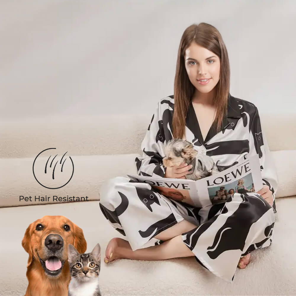 Stylish Patterned Skin-Friendly Cozy Pet Hair Resistant Women's Nightdress Pajama Set