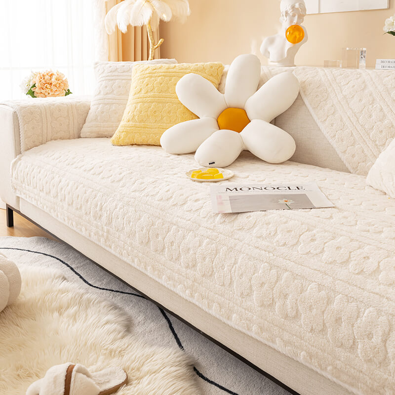 Three-dimensional Flower Pattern Soft Cotton Fleece Washable Couch Cover