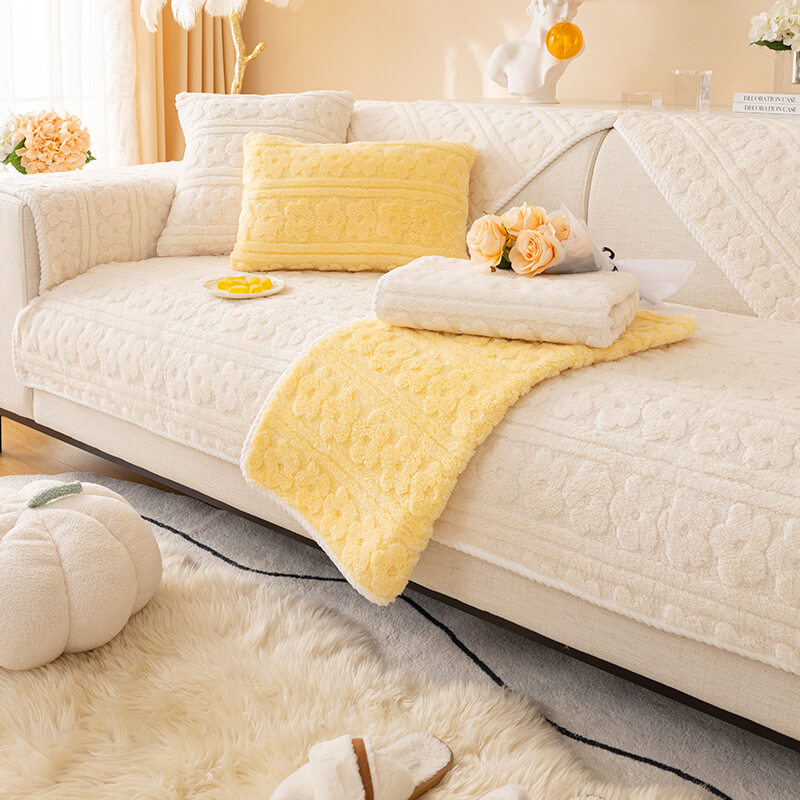 Three-dimensional Flower Pattern Soft Cotton Fleece Washable Couch Cover