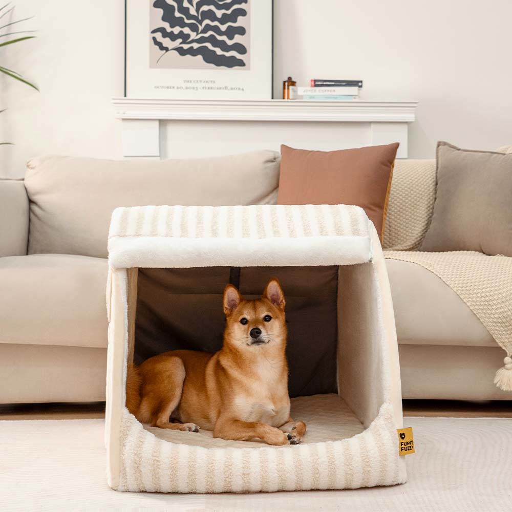 Trendy Striped House Orthopedic Dog Bed - Cozy Hideaway