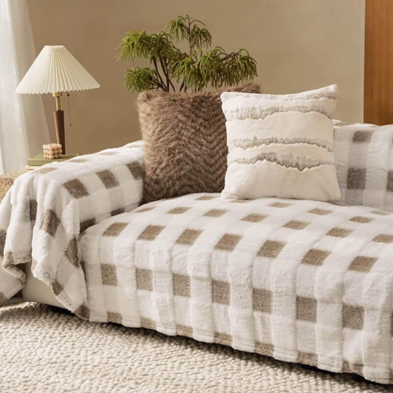 Ultra-Soft Plush Full-Cover Checkerboard Couch Cover