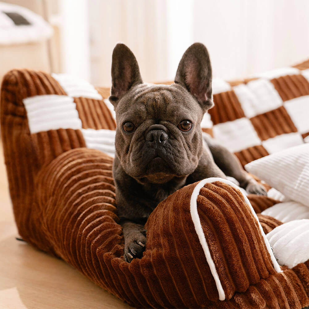 Sofá cama para perros extra grande con soporte ortopédico de tablero de ajedrez vintage - Sofá King