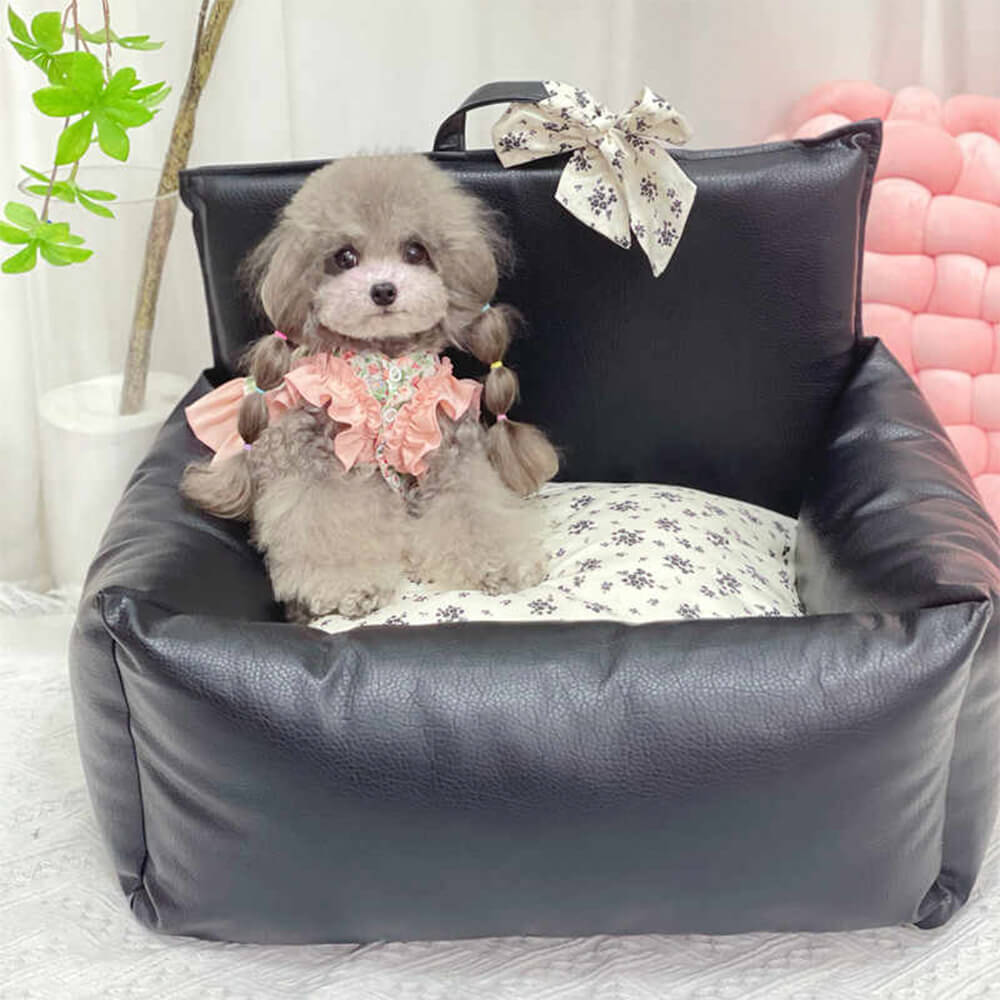 Vintage Floral Faux Leather Waterproof Anti-Scratch Puppy Dog Bed