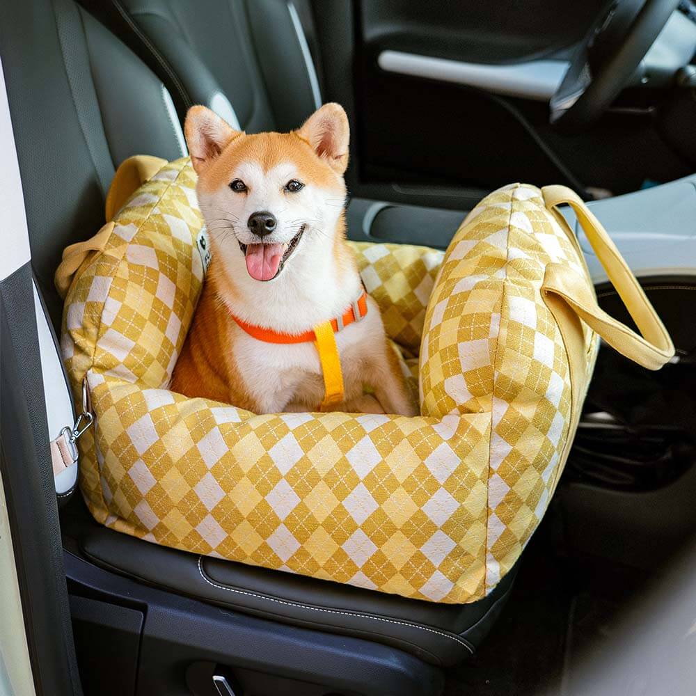 Cama para asiento de coche para perro con diseño de tablero de ajedrez y corazón vintage