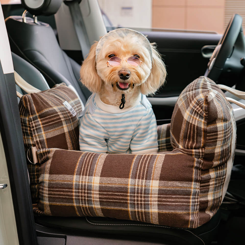 Vintage Plaid Travel Safety Dog Car Seat Bed