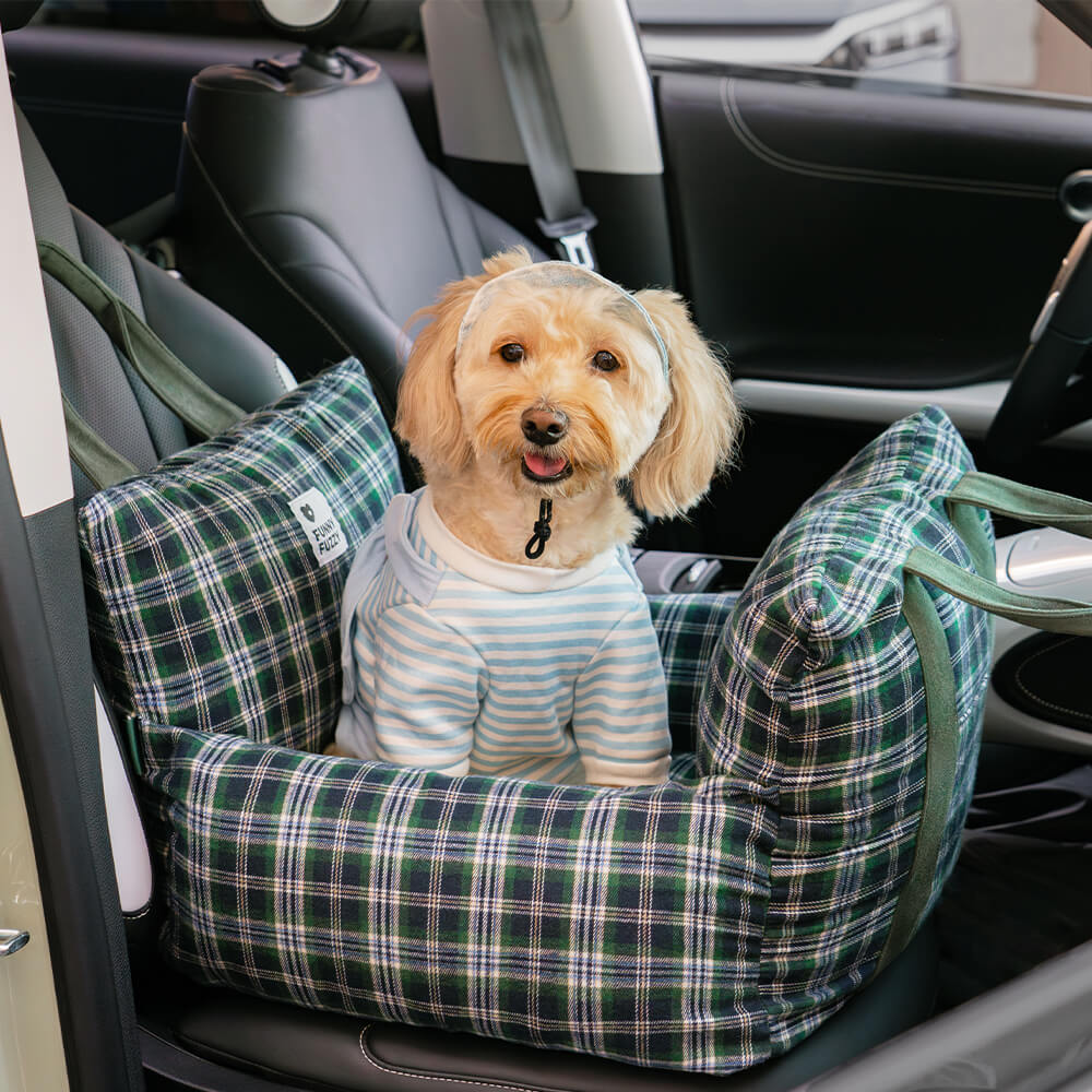 Vintage Plaid Travel Safety Dog Car Seat Bed