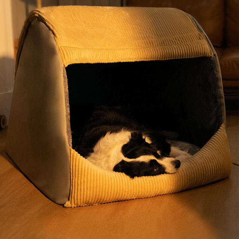 Warm Flannel Detachable Semi-Enclosed Large Dog Tent Bed