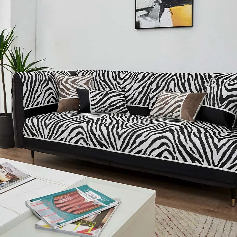 Wild Zebra Print Chenille Möbelschutz Couchbezug